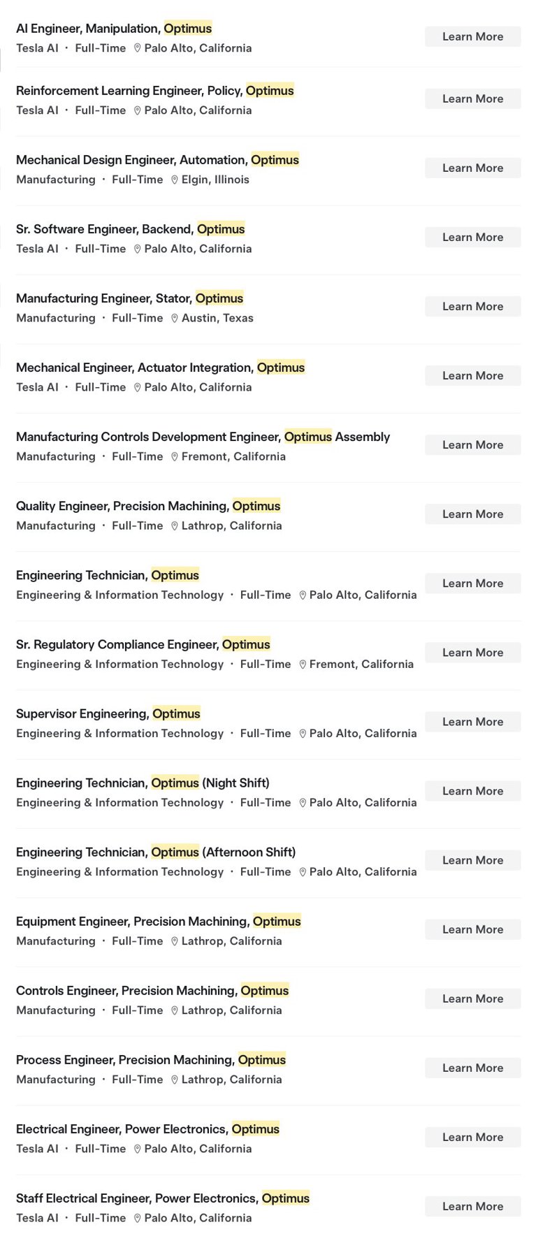 Tesla Optimus Hiring Spree Hits 110 Jobs